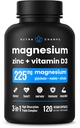 NutraChamps supplément de zinc et de vitamine D3 - La plupart des formes biodisponibles; Magnésium Glycinate, Malate, Citrate - Bone, Muscle et Santé cardiovasculaire, Soutien immunitaire - 120 Capsules Vegan