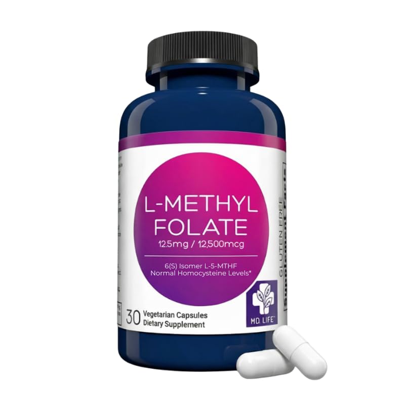 MD Life L-Methylfolat 12.5 mg Supplement - Professional-Grade Active L Methylfolate Supplement - 30 Kapseln - L-Methylfolat 12.5mg - Maximale Potenz MTHFR W/Essential Aminosäuren
