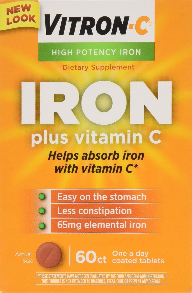 Comprimés de fer à haute puissance VITRON-C plus vitamine C - 60 Ea - 3 emballages