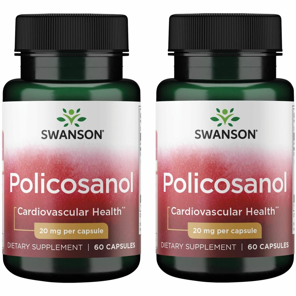 Swanson Policosanol - Supplement hilft Herz-Kreislauf-Gesundheit zu unterstützen - Alle natürlichen Formeln hilft Gute Herz-Gesundheit & Funktion - Hilft, gesunde Cholesterol-Level (60 Kapseln, je 20mg) 2 Pack