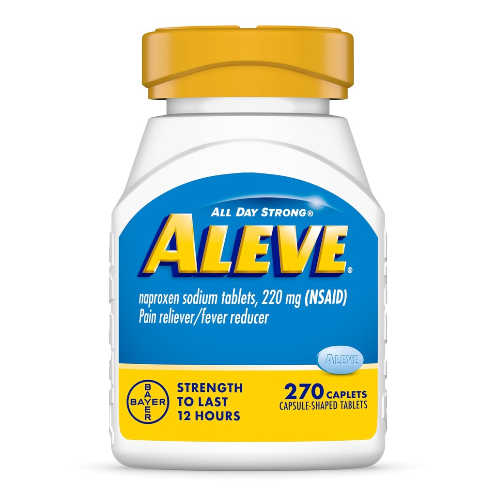 Aleve Pain Reliever & Fever Riduttore Naproxen Sodium Caplets, Body Pain Relief, 270 Conte