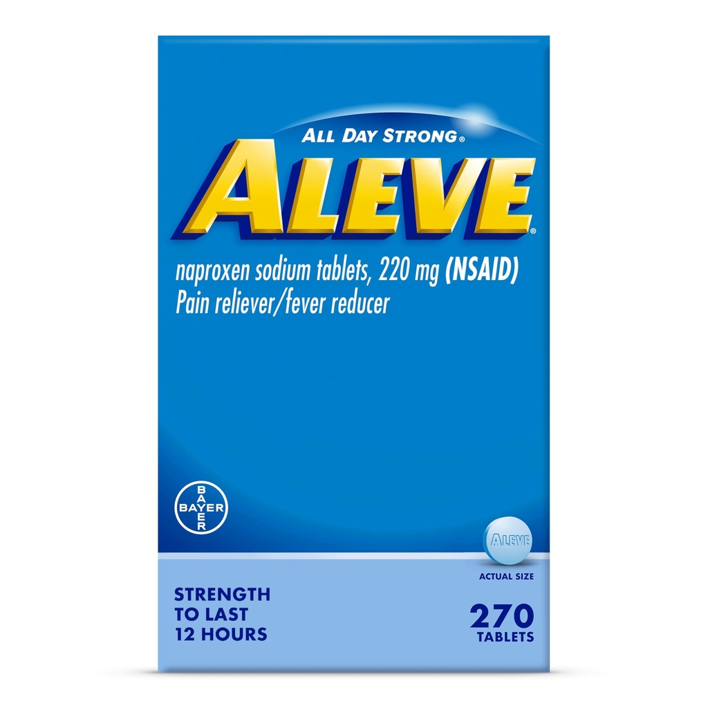 Aleve Pain Reliever & Fever Riduttore Tablets, Naproxen Sodium, Headache, Back and Body Pain Relief Medicine, 270 Count