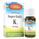 Carlson - Super Daily K2, 45 mcg Flüssiges Vitamin K, Knochengesundheit, K2 Vitamin, Vitamin K Supplement, Vitamin K-2 MK7, Unflavored, 360 Tropfen (10.16 mL)