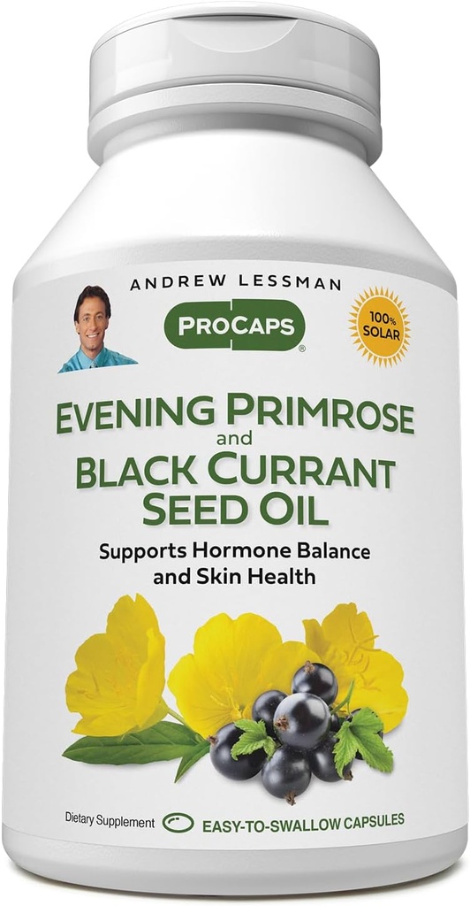 ANDREW LESSMAN Abend Primrose und schwarze Johannisbeere Seed Oil 60 Softgels - Beruhigt körperliche Störungen und Mood Swings aufgrund Menstrual Cycle, mit Gamma-Linolenic, Omega-6 Fettsäuren, keine Zusatzstoffe