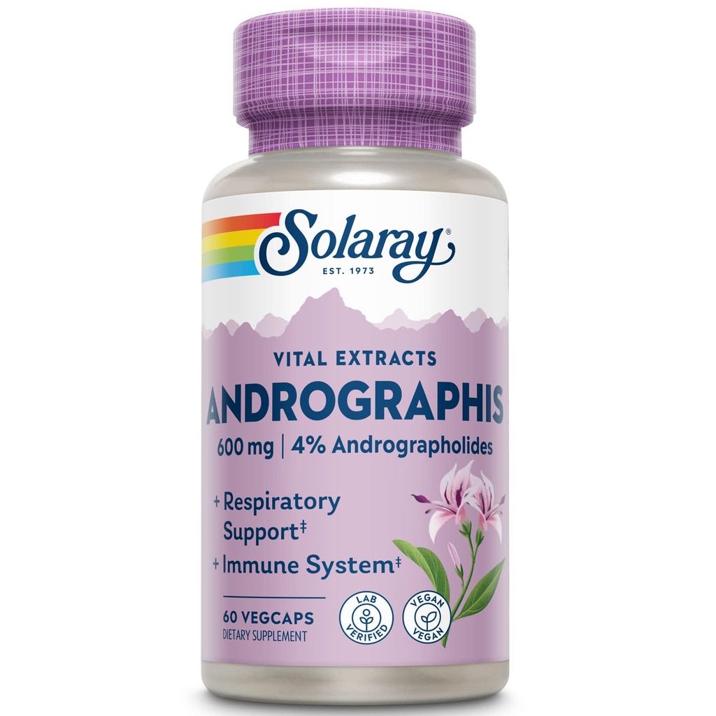 SOLARAY Andrographis Luftauszug 600 mg | Gesundes Immunsystem & Atemwegsunterstützung | 30 Serv | 60 VegCaps