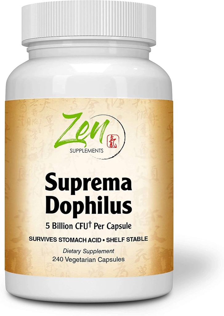 Zen Supplements - Suprema-Dophilus - 5 Billion CFU Probiotic - 8 Strains - Shelf Stable and Acid Resistant - Unterstützt Gastrointestinal & Immune Health 240-Caps