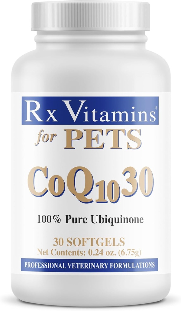 Rx Vitamines pour animaux de compagnie COQ10-30 pour chiens et chats - Ubiquinone de qualité pharmaceutique - 30 softgels