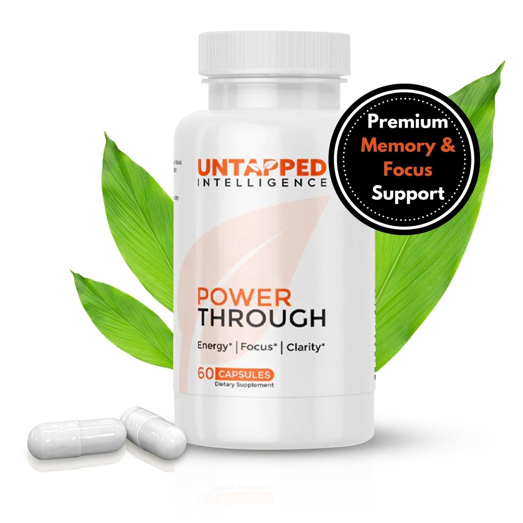 Power Through - Nootropic Brain Ergänzung für Gedächtnis und Fokus mit L-Theanin, Bacopa Monnieri, Rhodiola Rosea, B12, Energie Pillen, Mood Unterstützung & beste Gehirn Ergänzung für Gedächtnis Fokus