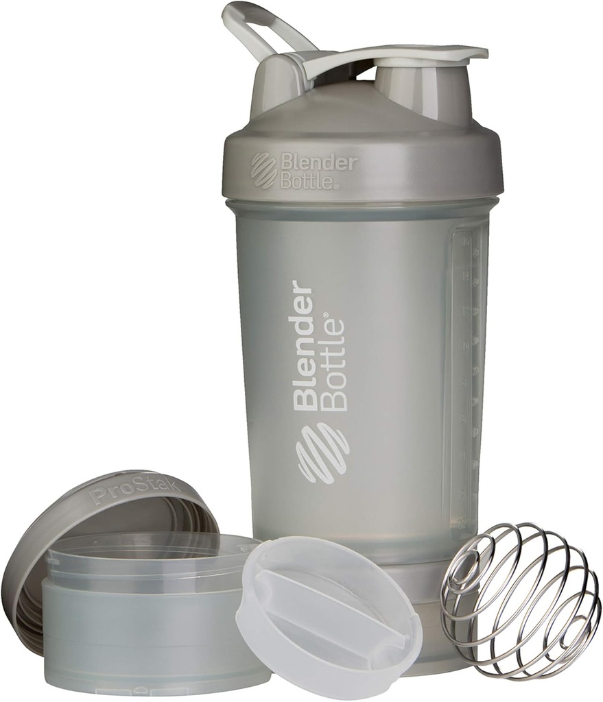 Bouteille de mélangeur de beurre avec organisateur de pilules et stockage pour ProStak de poudre de protéines, 22-Ounce, gris cailloux
