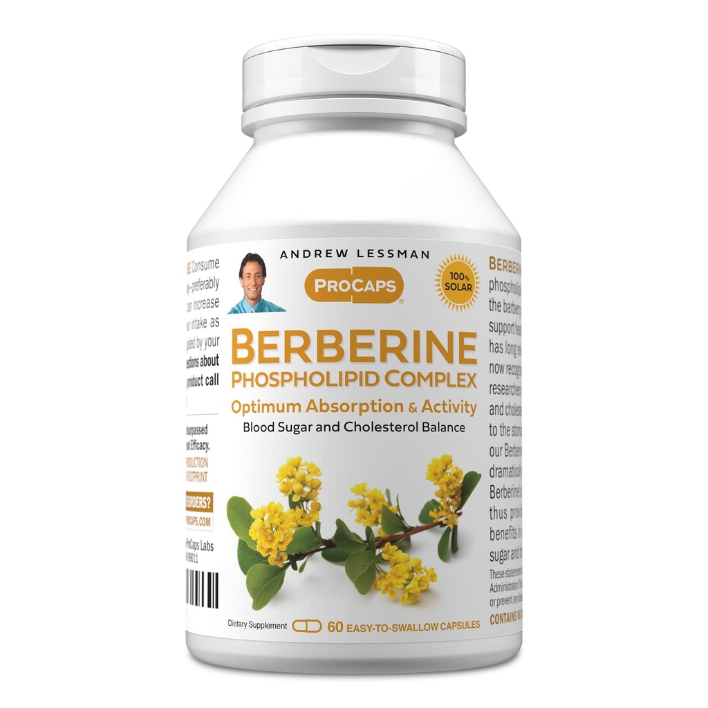 ANDREW LESSMAN Berberine Phospholipide Complex 60 Capsules - Extrait de racine de baie. Petites capsules faciles à avaler