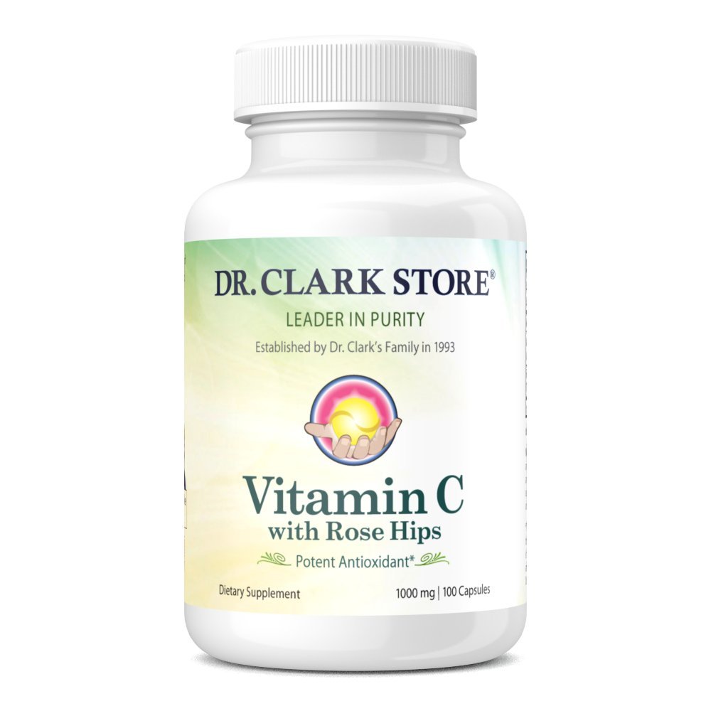 Dr. Clark Vitamin C mit Rose HIPS Supplement – 1000mg, 100 Gelatinekapseln, Immununterstützung und Antioxidantienschutz