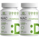 2 Pack NAC Supplement (N-Acetyl Cystein) 1000mg Servieren mit reduziertem Glutathion, 480 Kapseln