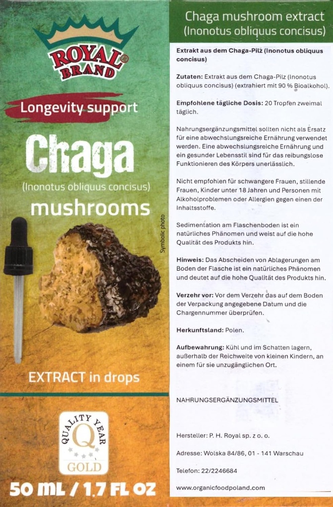 Chaga Tincture Drops/Chaga Mushroom/Better als Chaga Mushroom Capsules/High Dose/Liquid Extract Drops / 1.7 FL OZ / 50 ml
