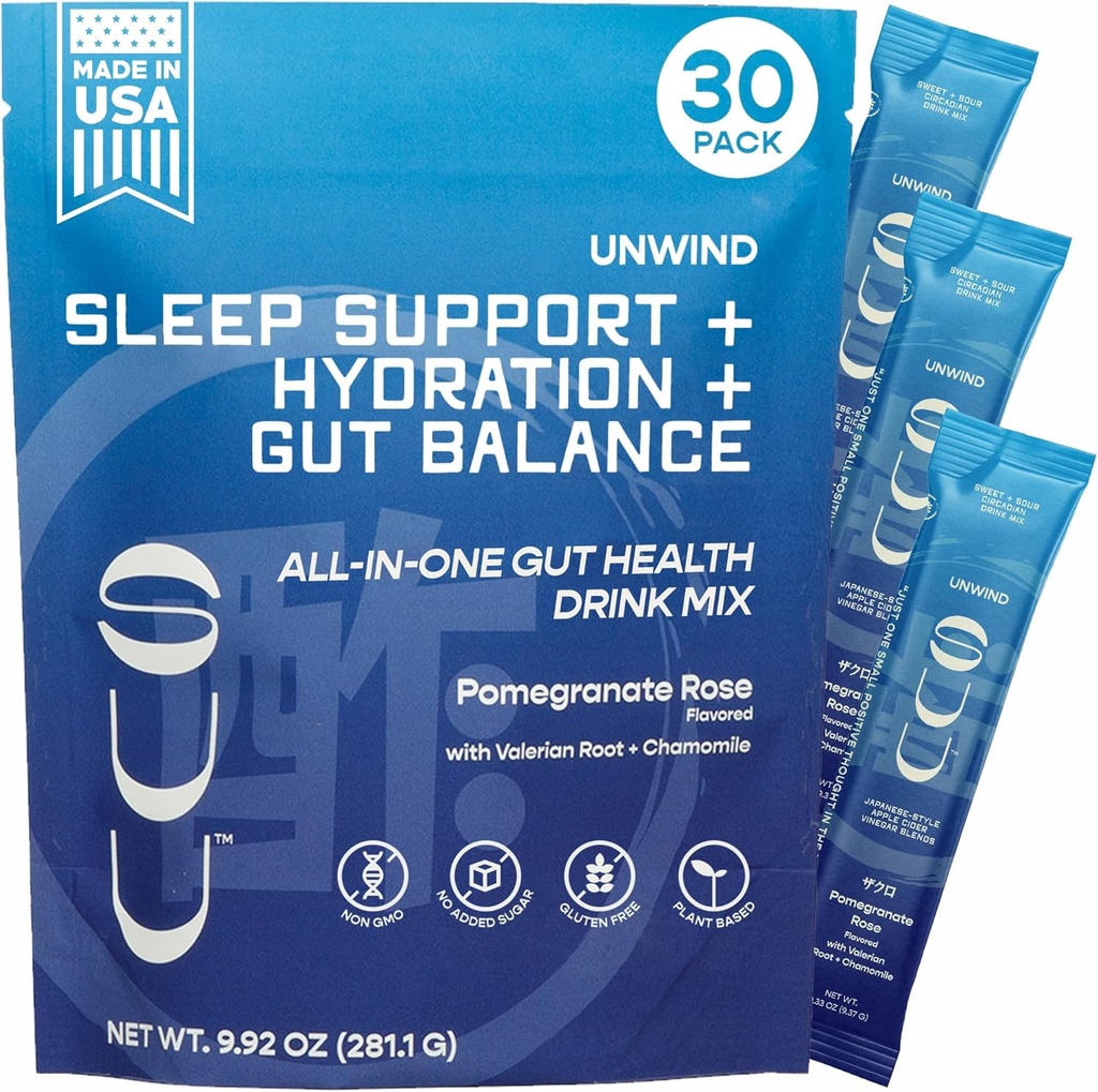 Unwind Gut Health Drink Mix|Apple Cider Vinegar Prebiotic,Probiotics Digestive Health für Frauen & MensMelatonin-Free,Valerian Root,Chamomile|Relaxation Sleep & HydrationsPromegranate Rose,30 Servierungen