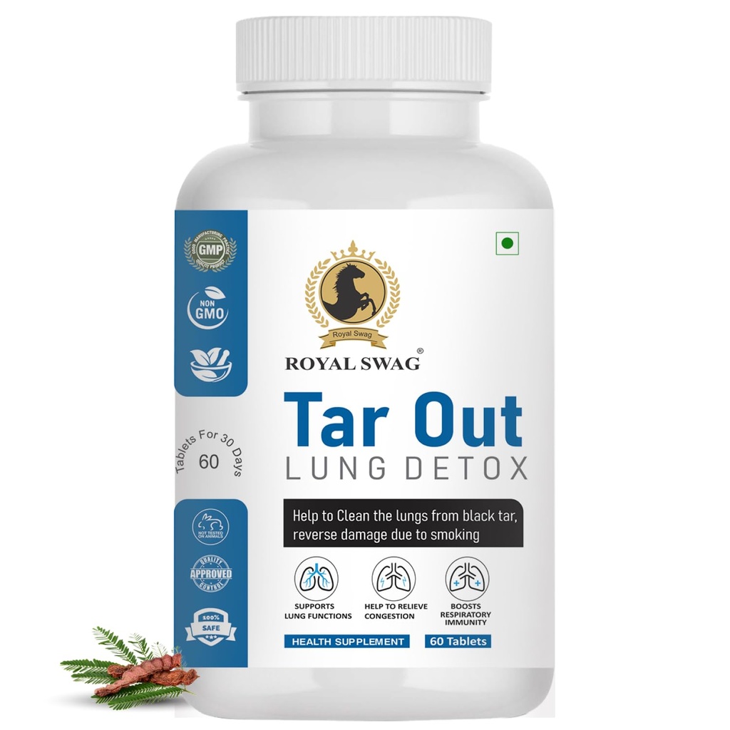 Royal Swag Tar Out Lung Cleanse and Detox Tablet (60 Pcs) Pack Natural Respiratory Support Supplemento per fumatori e non fumatori Support Lung Health and Detoxification