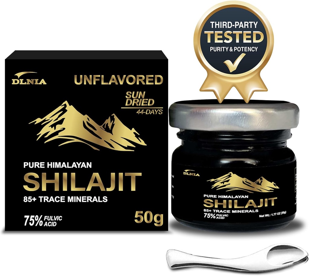 Authentic Shilajit Pure Himalayan Organic Shilajit Resin Supplement- Gold+ Grad mit 85+ Trace Minerals mit 75 % Fulvic Säure, Gesamtenergie & Immununterstützung, Pure Shilajit für Herren & Frauen, 50g