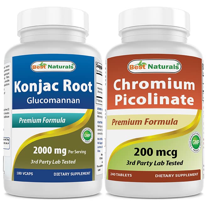 Meilleures plantes naturelles Konjac Glucomannan Root 2000 mg & Picolinate de chrome 200 mcg