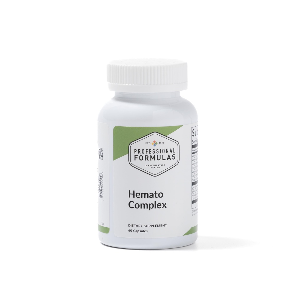 Professional Formulas Hemato Complex – Umfassende Blutunterstützung mit Leber- und Spleen-Glandularen, Eisen, B-Vitamine, Folate & Astragalus – Fördert die Bildung von roten Blutkörperchen & Energie – 60 Kapseln