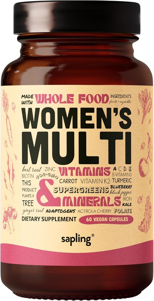 Multivitamin für Damen - Daily Women’s Multivitamin - Methylierter B-Komplex mit ganzer Nahrungsergänzungsmittel, Vitamin B12, Folate, A, C, D3, E, K2, Organic Fruits & Vegetables - Vegan, Non-GMO - 60 Caps