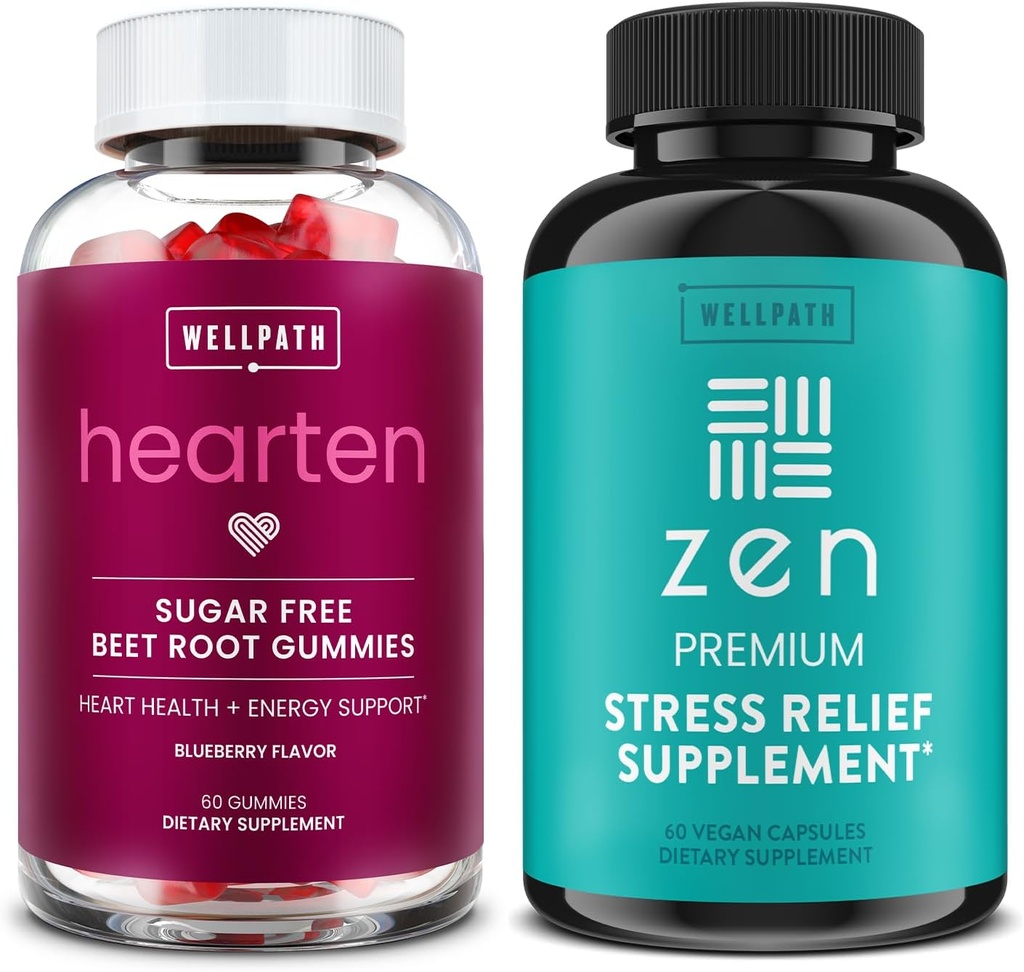 WellPath Beet Root Gummies (sans sucre) 1500 mg – Blueberry Flavor pour le soutien de la pression artérielle et Zen Stress Relief Supplément + support de l'humeur
