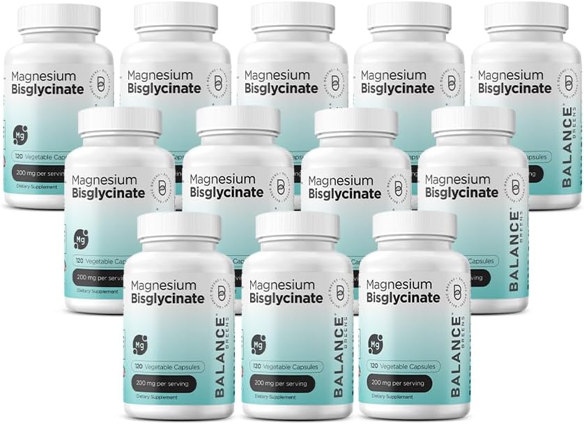 Magnesio Bisglycinate 200mg - Supplemento di Magnesio Chelato ad Alta Assorbimento - Genere su Stomach, Senza Glutine, Supporti Sonno, Crampe Muscoli & Mood Positivo - 120 capsule (Pack of 12)