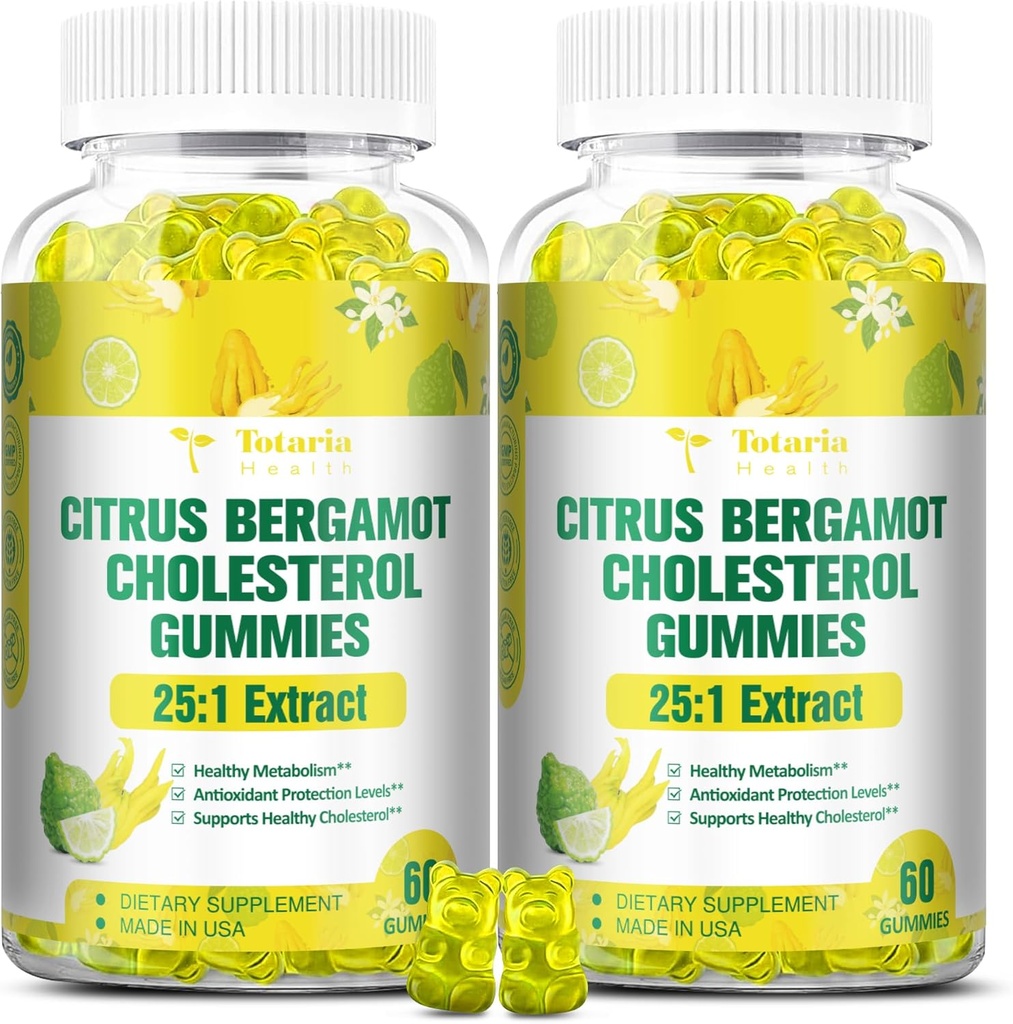 (2 Packs) Zuckerfreie Citrus Bergamotte Gummie für gesunde Cholesterin - Alle natürlichen Ergänzungen 25:1 Auszug aus Italien Bergamotte Ergänzung für Immununterstützung gesundes Anti-Aging Zuckerfreies Vegan Pektin