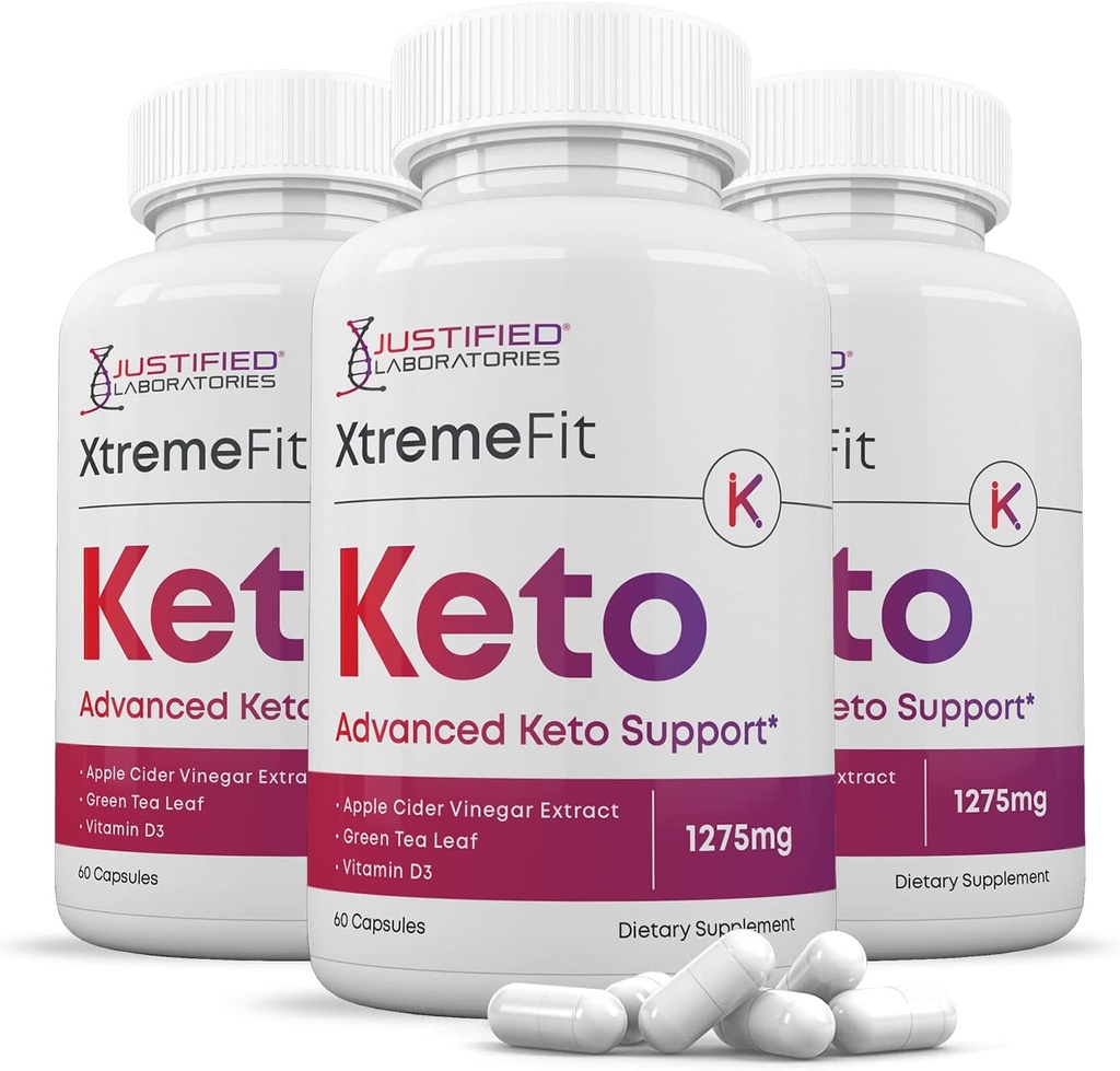Justified Laboratories (3 Pack) Xtreme Fit Keto ACV Pillen 1275MG Formuliert mit Apfel Apfelessig Keto Unterstützung Mischung Alternative zu Gummies 180 Kapseln