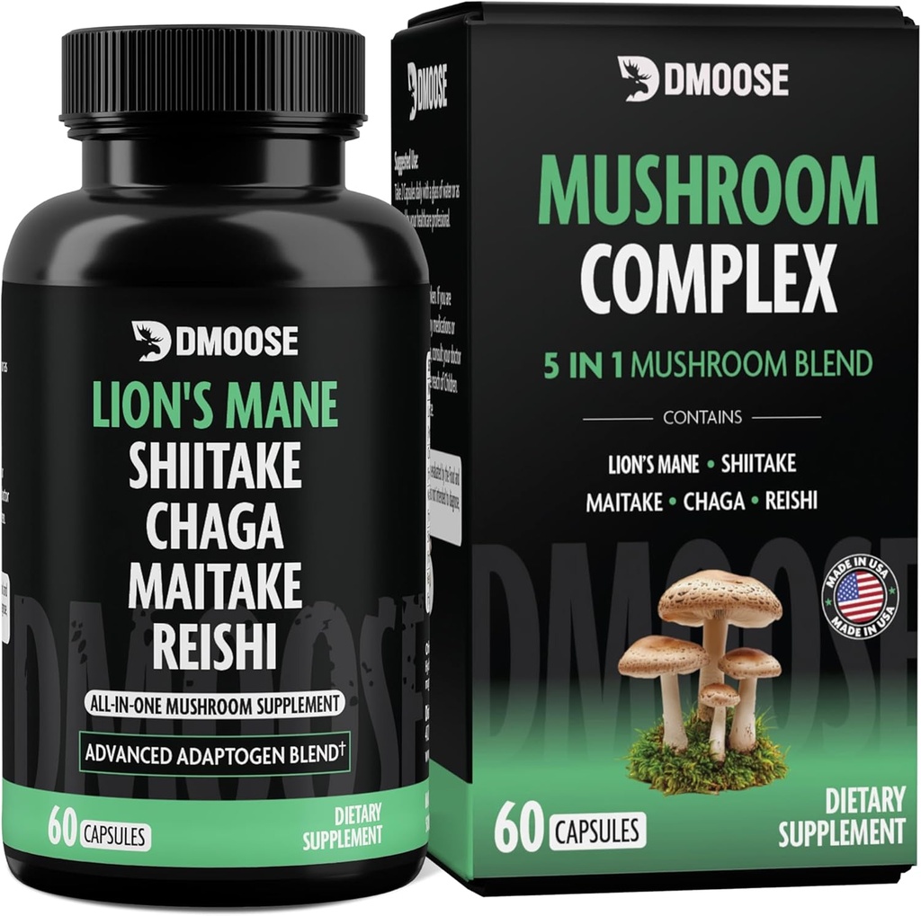 Lions Mane Mushroom Complex - 5300 mg Adaptogenic Blend for Memory, Focus and Immune Support - 5 in 1 Lionsmane, Chaga, Maitake, Shiitake and Reishi Extract, Nootropic Mushroom Supplement Capsules