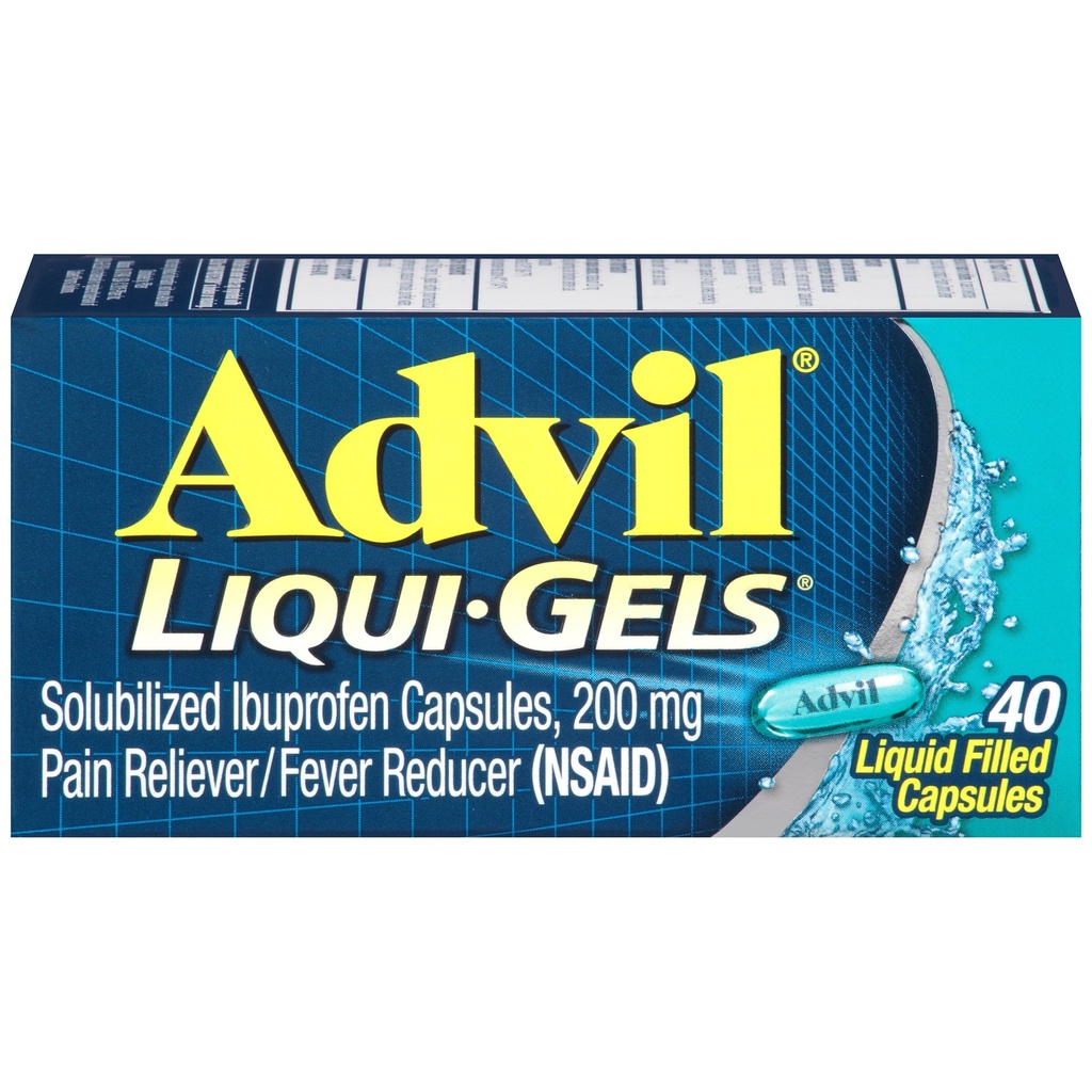 Advil Liqui-Gels Riducente del dolore e della febbre, Medicina del dolore per gli adulti con Ibuprofene 200mg per mal di testa, mal di schiena, dolore mestruale e sollievo del dolore comune - 40 capsule riempite liquide