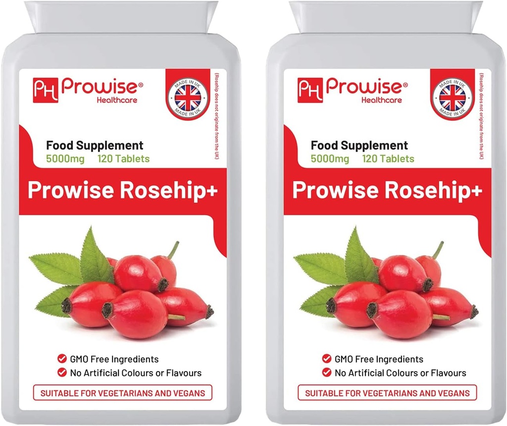 Rosehip Health+ (Pack von 2) 5000mg 120 Tabletten - UK Manufactured GMP Garantierte Qualität - Geeignet für Vegetarier & Veganer von Prowise Healthcare