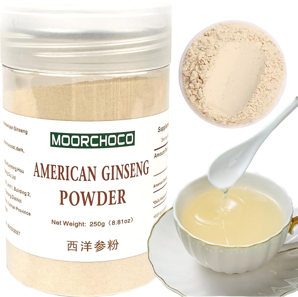 西洋参粉 - 8.81 oz Ginseng Powder Wisconsin Ginseng Root Powder - Non-GMO, Gluten Free Powdered - Use American Ginseng Herbal Supplement for Smoothies, Baking, Tea