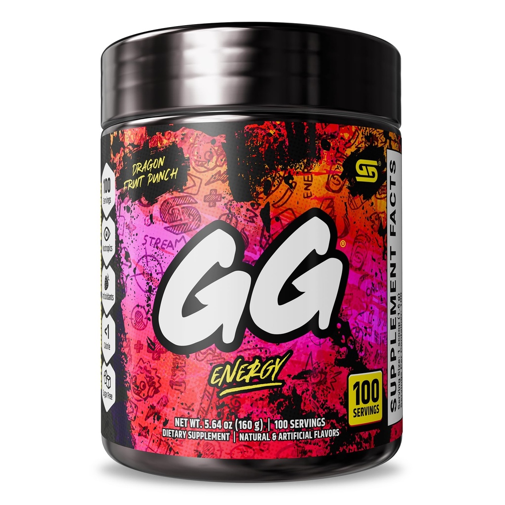 Gamer Supps GG® Energy - Dragonfruit Punch (100 Serve) - Keto Friendly Gaming Energy and Nootropic Blend, Sugar Free + Organic Caffeine + Vitamine, Powder Drink
