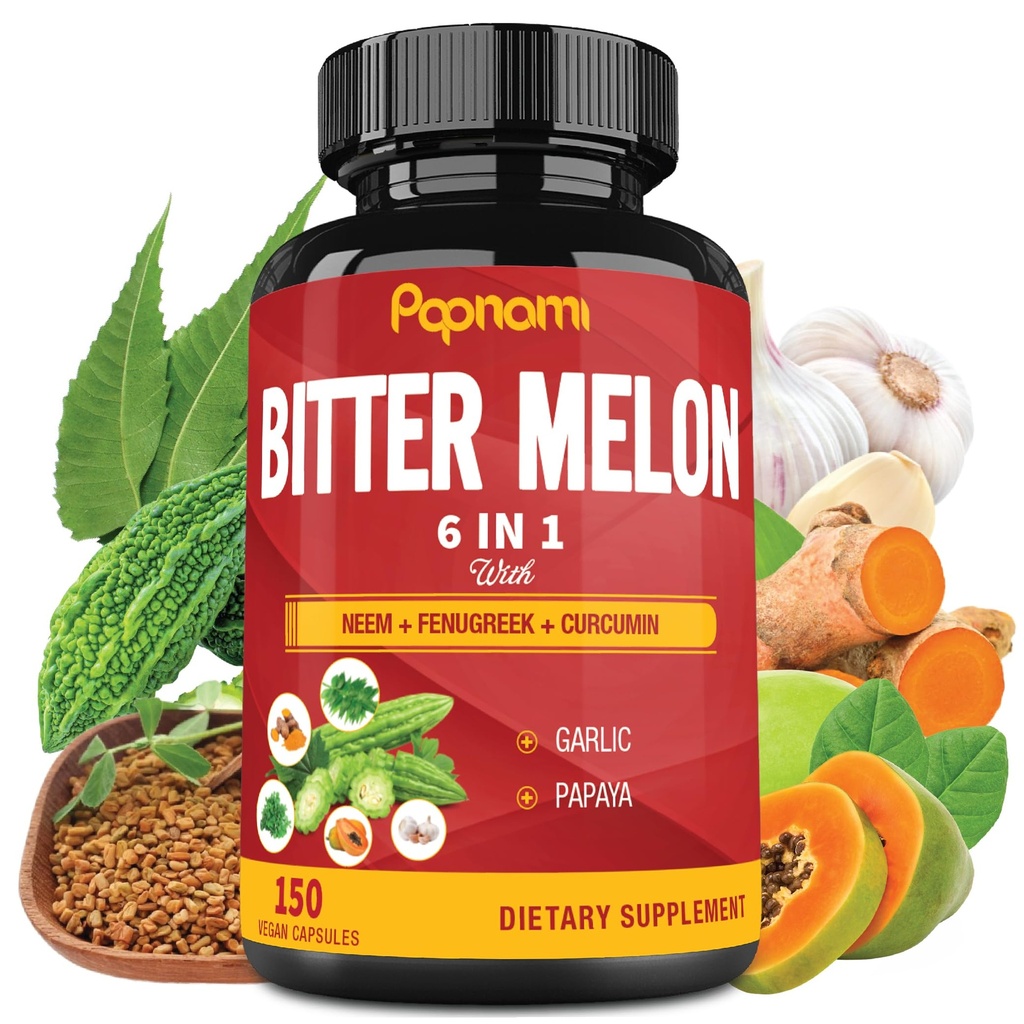 Organic Bitter Melon Extract Kapseln - Kombiniert Neem, Fenugreek, Curcumin, Knoblauch & Papaya - 150 Count für 5 Monate - Unterstützt Körper, Verdauung, Haut, Immune & Gesamt Wellness