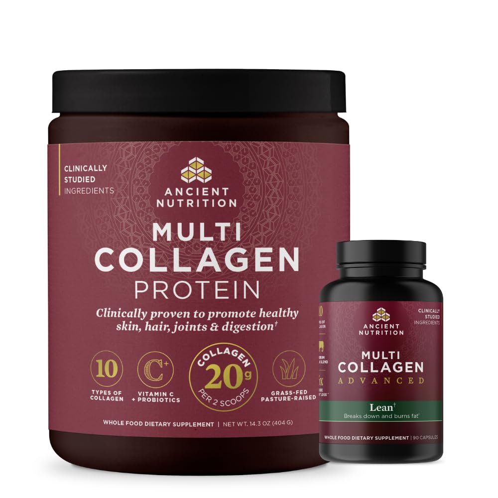 Antica Nutrition Multi Collagen Advanced Lean Capsule, 90 Count + Multi Collagen Protein Powder, Unflavored, 40 Serve