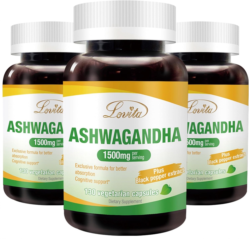 Lovita KSM-66 Ashwagandha , hautement concentré , 5% Withanolide , 95% Piperine de poivre noir , 95% Stress Relief & Energy Support , ...