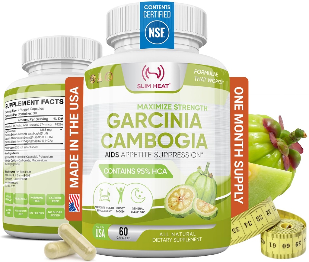 100% Pure Garcinia Cambogia Extract with 95% HCA - Manage Food Cravings - Best Carb Blocker for Women & Men - Max Strength Garcinia Cambogia Raw Diet Pills Made in USA - 60 Veggie Capsules