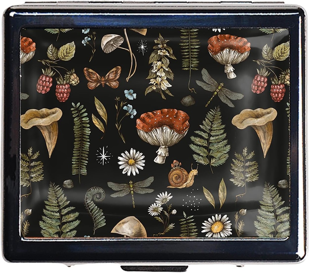 7 giorni Chromed Shiny Silver Pill Organizer con Specchio dentro ha 8 scomparti separati Rectangle 7 giorni Pill Box Pill Case (Autumn Harvest Woodland Mushrooms)