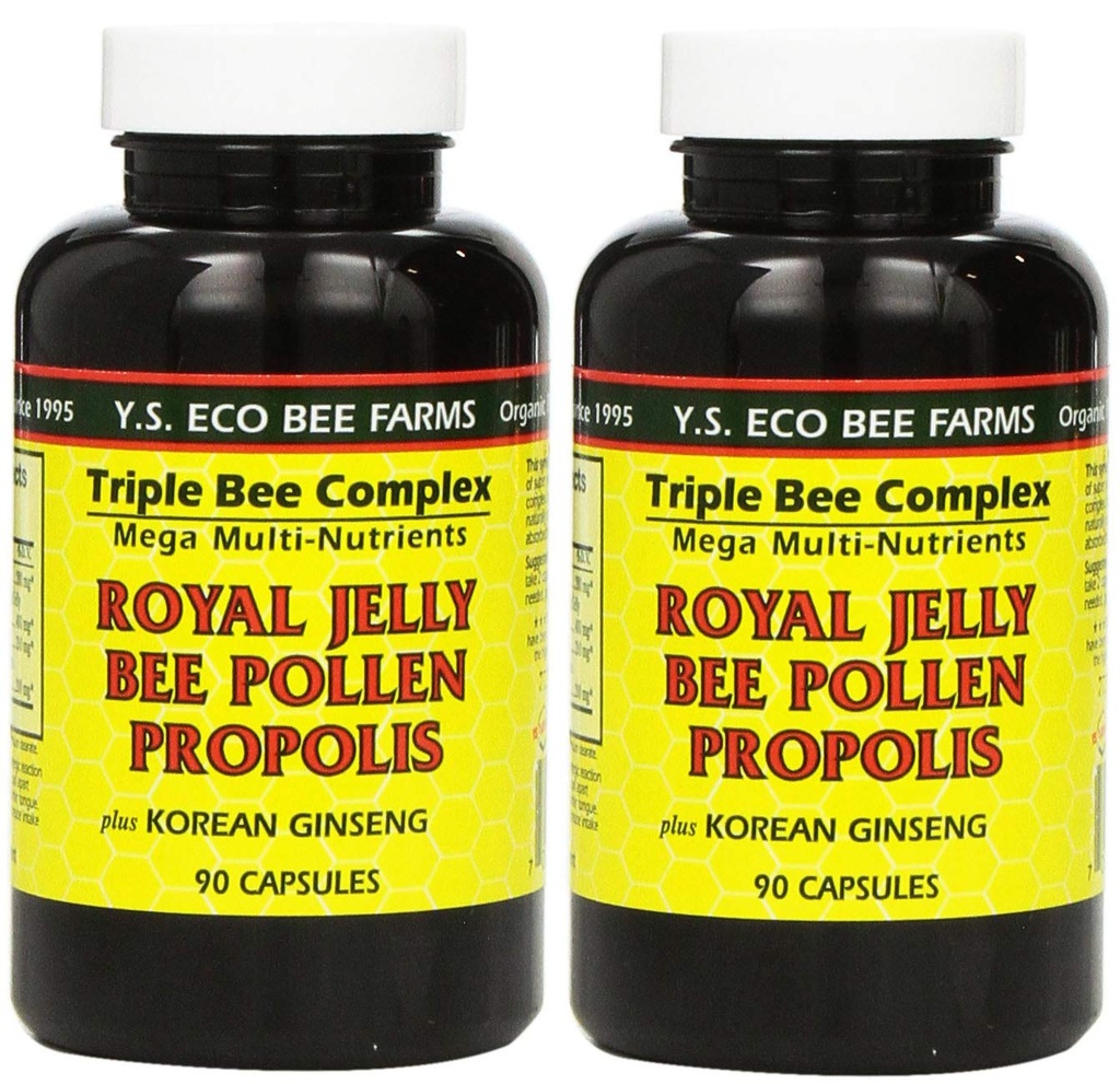 YS Eco Bee Farms, Royal Jelly Bee Pollen Propolis plus koreanischer Ginseng, 90 Kapseln (2Pack)