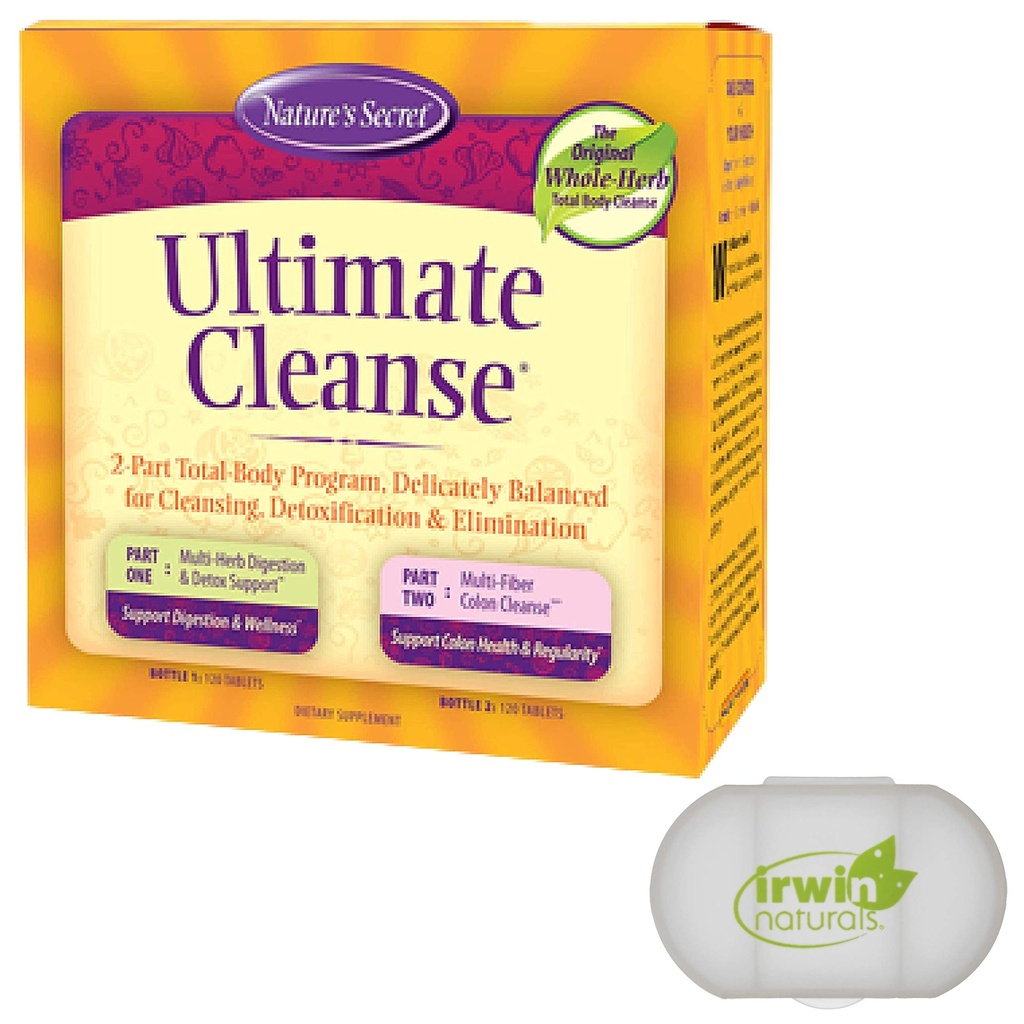 Secret de la nature 7 jours nettoyage ultime - 2 parties Total nettoyage du corps favorise la digestion et l'élimination saines avec mélange de désintoxication multi-herbes et nettoyage de colonies multi-fibres, 240 comprimés, avec un cas de pilule