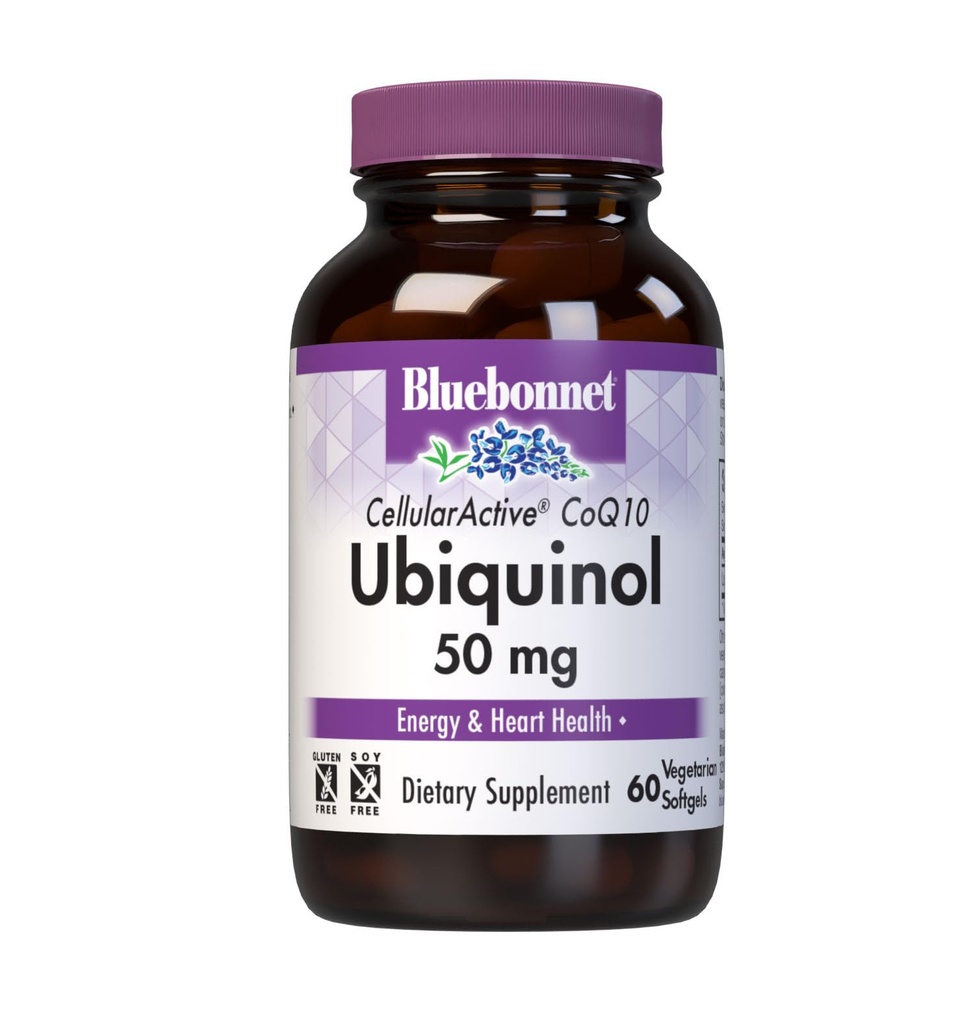 Bluebonnet Nutrition Cellular Active CoQ10 Ubiquinol 50 mg Vegetarian Softgels, Heart Health & Cellular Health, Ubiquinol from Kaneka, Non GMO, Gluten Free, Soy Free, Milk Free, 60 Vegetarian Softgels