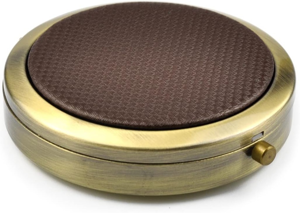 Retro Compact Pill Case con Specchio per Purse Travel Medicine Organizer (Caffé)