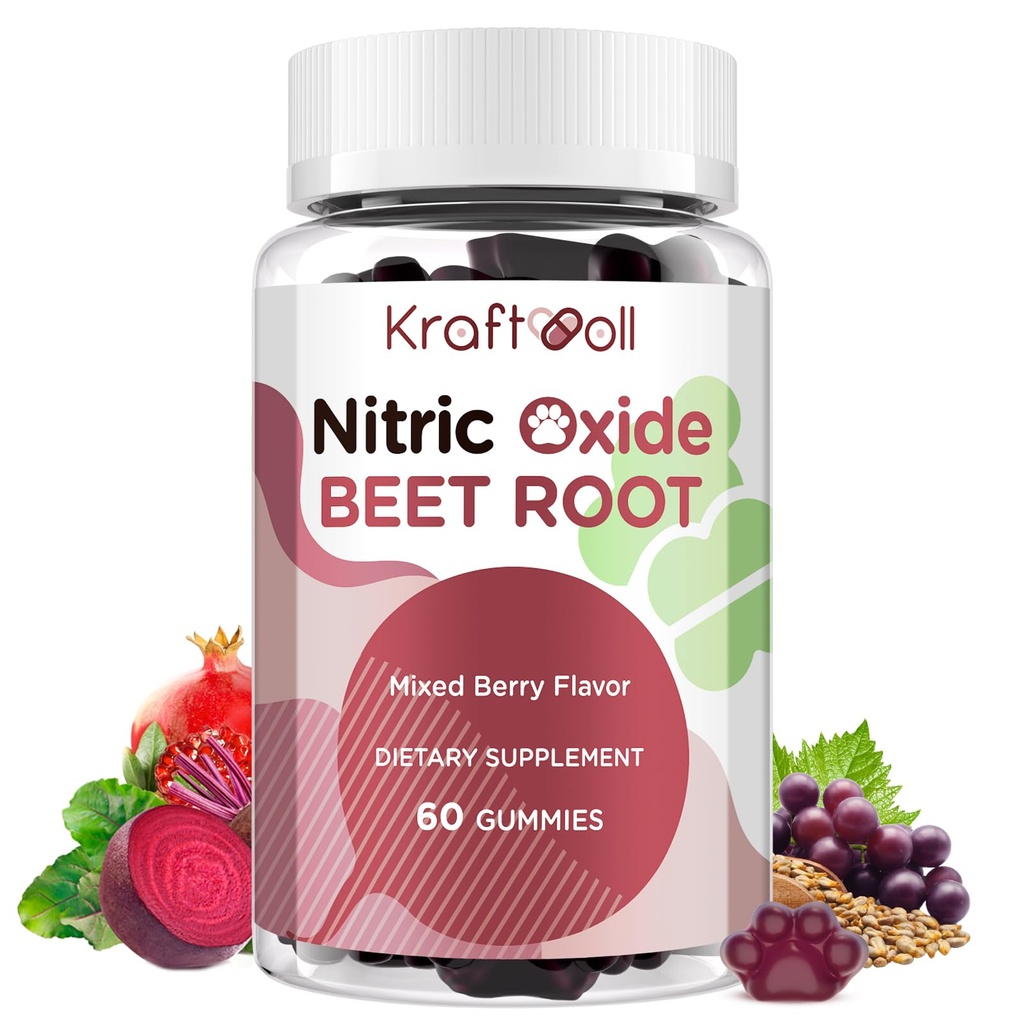 Beet Root Gummies 6000mg – Nitric Oxid Booster mit Grape Seed, Granatapfel, Vitamine C & B12 – Nitric Oxid Ergänzungen für Männer – Gemischte Berry Flavor – 60 Gummis