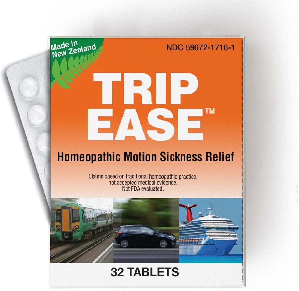 Miers Laboratories Trip Ease – Compresse di supporto per viaggi omeopatici, Crociera Essentials per viaggi in auto, barche e aerei (32 compresse)