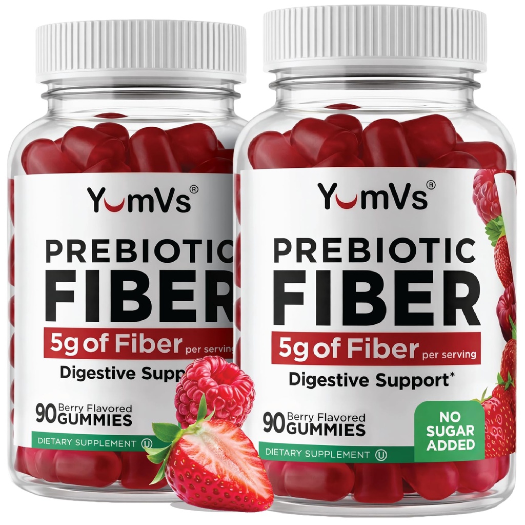 Yum-Vs - Prebiotic Fiber Gummies für Erwachsene und Kinder - 5g Verdauungshilfe Gummy Fiber Supplement - Keto Friendly Prebiotic Daily Fiber Supplement für Damen und Herren - Keine Zuckerzusatz Ballaststoffe (90 Count)