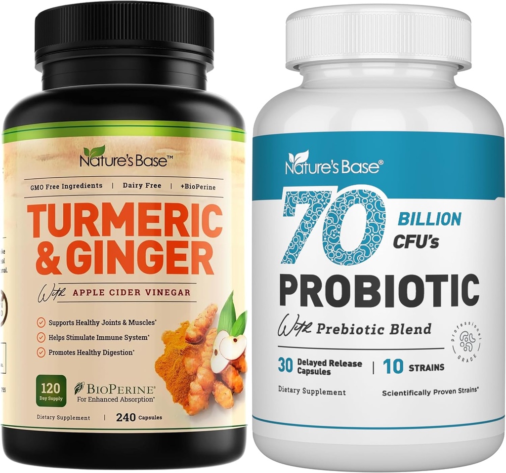 Base naturelle Turcuma et gingembre 240 ct + probiotiques 70 milliards CFU 30 c