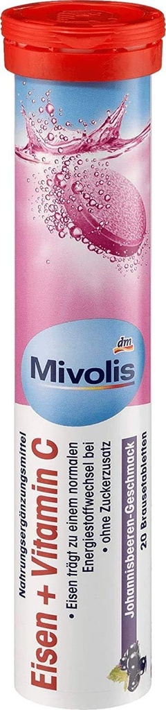 Mivolis Eisen + Vitamin C Brausetabletten - Nahrungsergänzungsmittel 1 Packung x 20 Stück | Deutschland
