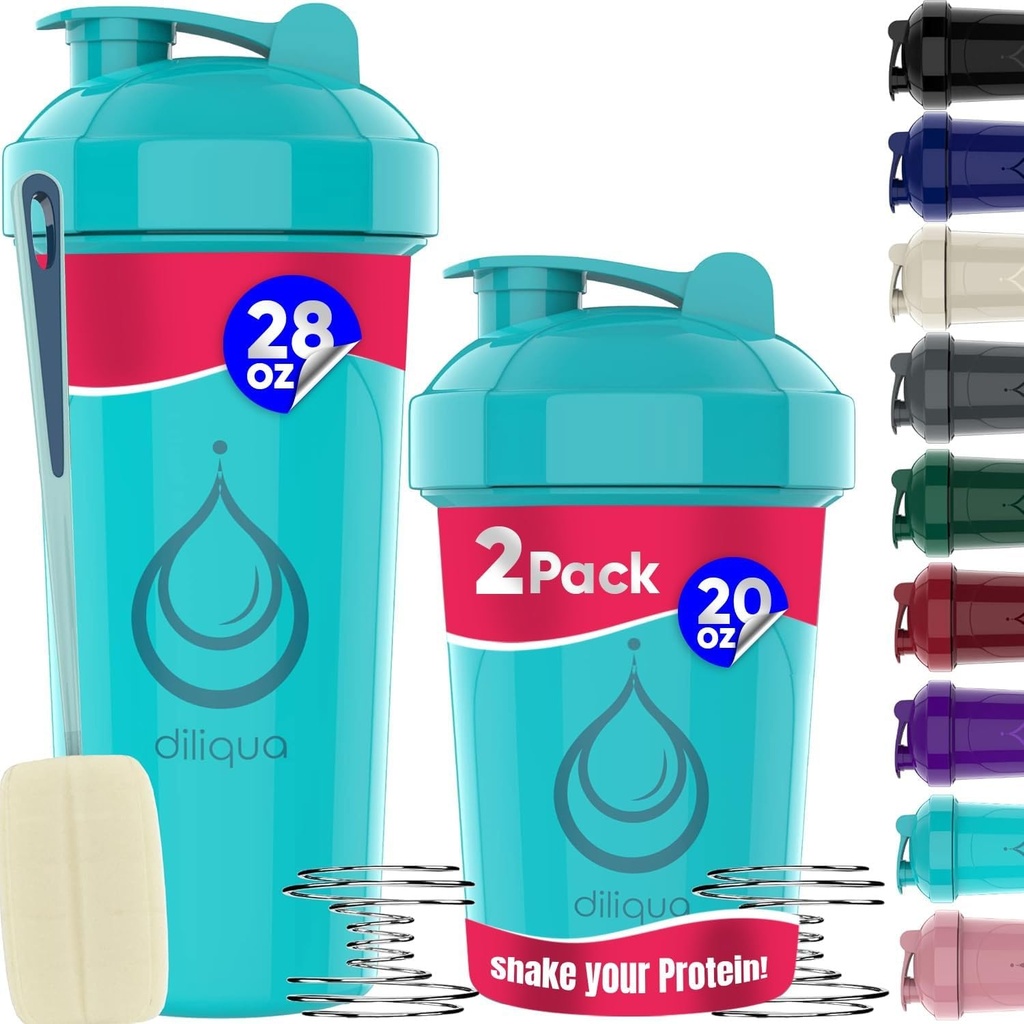 2 PACK, 28 oz & 20 oz Shaker Bottles with Powerful Wire Whisks for Protein Mixes | Leakproof Blender Shaker Bottle Pack | BPA-Free & Dishwasher Safe | Shaker Bottle | Shaker Cups for shakes