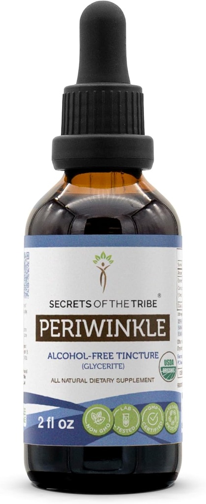 Segreti della Tribe Periwinkle USDA Organic | Alcohol-Free Extract, High-Potency Herbal Drops | Realizzati con 100% Certificato Organic Periwinkle (Vinca Major) A base di erbe asciutte (2 oz)