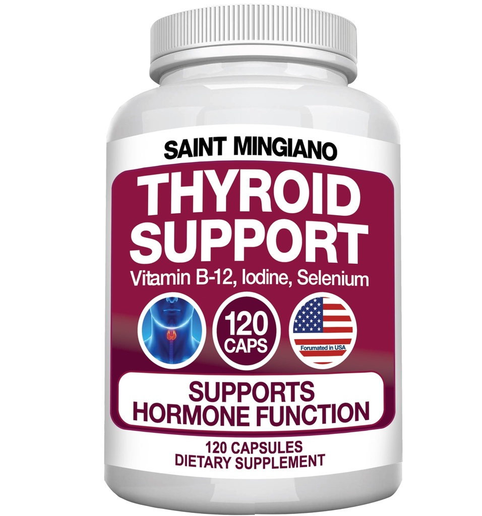 Supplément de soutien à la thyroïde avec Iodine (120 capsules) pour aider le corps à masser et à améliorer l'énergie, l'appareil cardiovasculaire, l'énergie et la préparation de focus (14 vitamines naturelles)