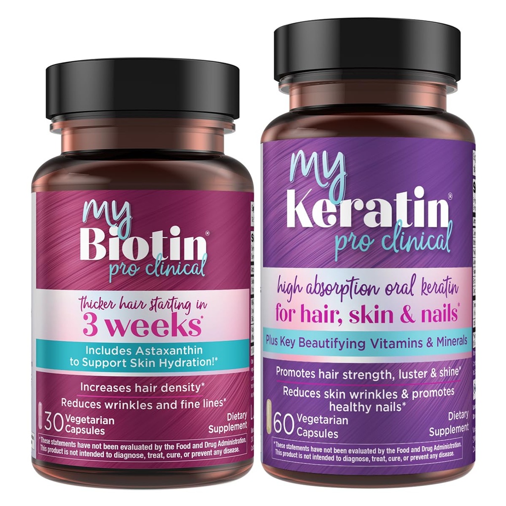 Purity Products Bundle - MyBiotin ProClinical + MyKeratin Advanced Hair Therapy MyBiotin ProClinical (Biotin, MB40X Matrix, Astaxanthin) - MyKeratin (Nächste Generation Keratin Haar, Haut und Nägel)